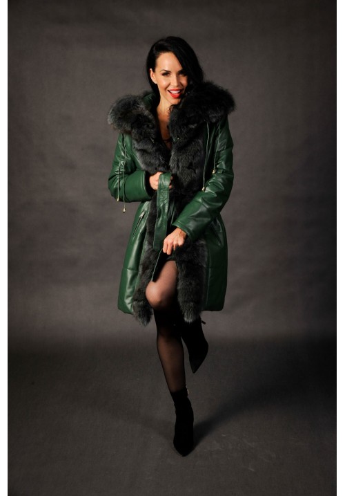 Dámsky kožený kabát s pravou kožušinou FL1 verde gucci
